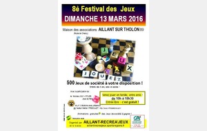 8è Festival des Jeux à Aillant sur Tholon 89 : dimanche 13 mars 2016