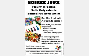 Jouez de 16h à minuit aux Jeux de Société samedi 9 avril à Fleury la Vallée (Yonne 89)