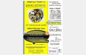 12e Festival des Jeux de Société Aillant-Récréa’Jeux les 7 et 8 mars 2020 Aillant sur Tholon 89
